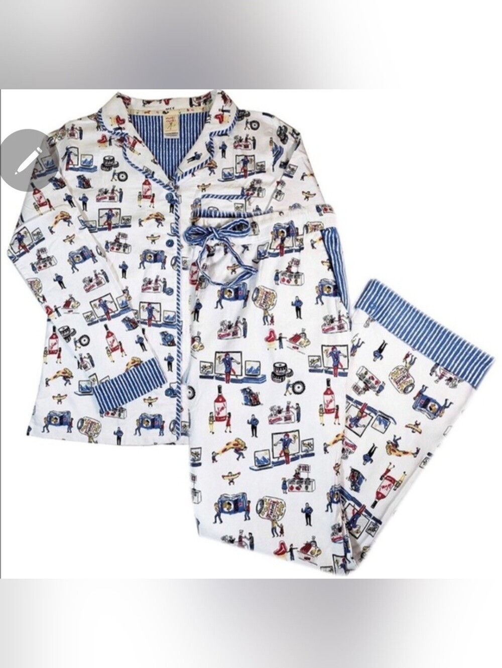 munki munki Costco Pajama Set with Blue Trim and Multicolor Print Pjs Medium M
